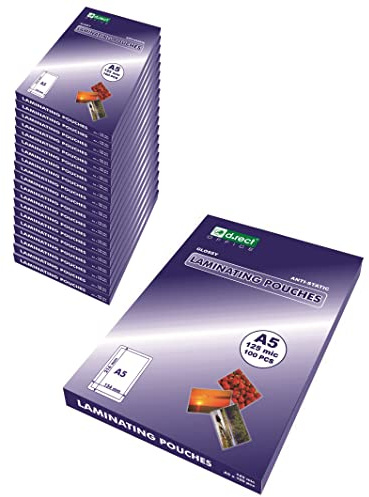 D.RECT Packaging 20 x 100 Pieces, Laminating Films, hot Laminating Films, Glossy, Transparent, DIN A5, 125 microns