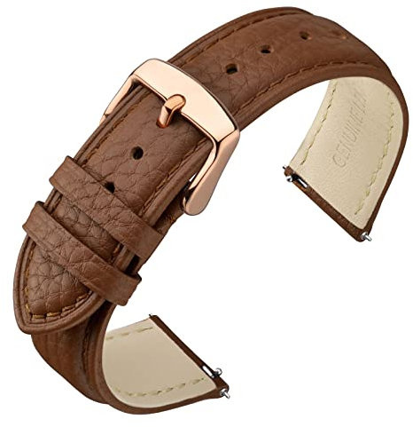 ANNEFIT Uhrenarmband 22mm Leder mit Edelstahl Roségold Schnalle, Schnellverschluss Armband mit Weich Gepolstert für Herren Damen (Braun)