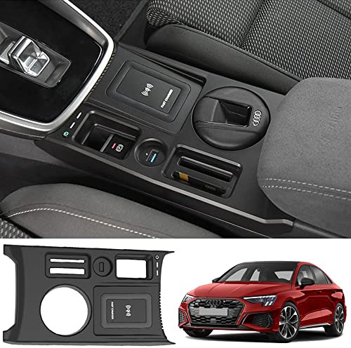 Singkin Kabelloses Ladegerät Auto für Audi A3 S3 RS3 2021 2022 Alle Modelle, 15W Qi Wireless Schnellladendes Handy-Ladegerät für Neue Audi A3 Center Console-Zubehörfeld, Geschenk für Audi-Besitzer
