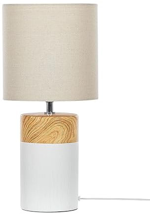 Tischlampe beige / weiß 43 cm trommelförmiger Lampenschirm Alzeya