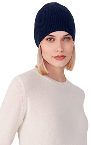 Style & Republic Kaschmir Sport Mütze-Beanie Damen aus 100% Cashmere - Dein kuscheliger Premium Strick Beanie für stilvolle Herbst- & Winter-Momente - Navy