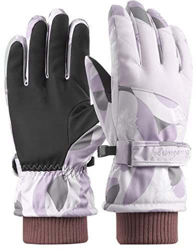 LEcylankEr Guanti da Sci da Donna, Invernali Touch Screen, Snowboard Impermeabili, Sportivi alla Moda con Motivo (Viola)