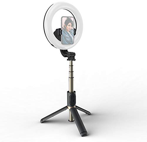 Andoer Multifunktionales Stativ Selfie Stick Selfie Stick Selfie Stick ausziehbar auf 4 Abschnitte mit großem Ring 6 Zoll Temperatur zweifarbig 9 Helligkeitsstufen verstellbar Fernbedienung abnehmbar