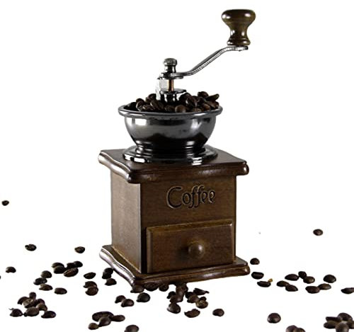 Café manuel avec épaisseur réglable, café bois en grain, moulin à café ancien avec manivelle en fonte pour faire du café, maille, décoration, meilleur cadeau