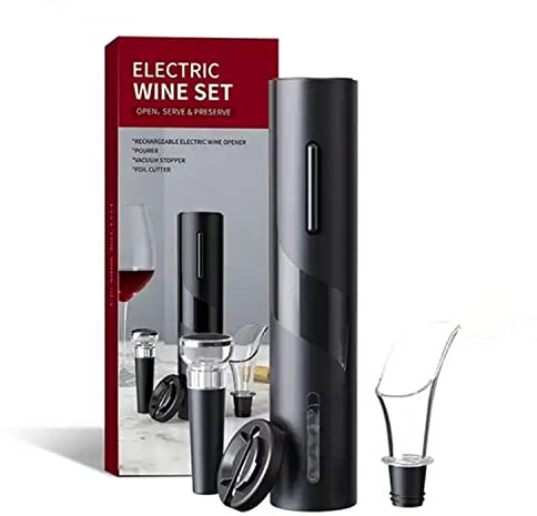 Sacacorchos Eléctrico, Abridor Botellas de Vino Profesional Recargable, Abrebotellas Automático Portátil con Cable USB, Cortacápsulas Botella, Tapón de Vino de Vacío y Vertedor de Vino