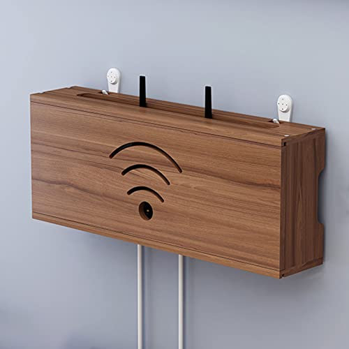 XINBALOVE WiFi Router Aufbewahrungsbox Router Verstecken Wandregal Massivholz Netzteil Licht Cat Plug Row Hub Board Finishing Aufbewahrungsbox- Walnut||40cm