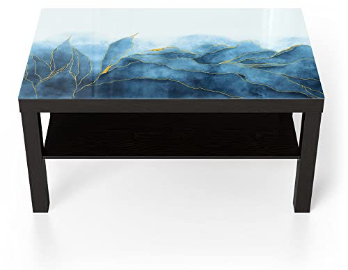 DEQORI Glastisch | schwarz groß 90x50 cm | Motiv Blauer Wasserfarbverlauf | ausgefallener Beistelltisch aus Glas | Hochglanz Couchtisch fürs Wohnzimmer | moderner Couch Tisch mit Design