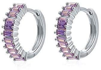 GOLDENCAT Pendientes Magic Plateados, Pendientes Aro Circonitas, Aros Pequeños con Piedras, Argollas Zircon, Aretes, Diámetro aro 15 mm, Grosor del aro 2 mm, Plata de Ley 925, Zircon Violeta