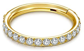 VFUN 16G 316L Edelstahl Hinged Clicker Ring Piercing Septum Nase Anilli Damen Herren CZ Inlaid Kugel Piercing Ohr Knorpel Helix 8-10 mm, Edelstahl, Zirkonia, Zirkonia, legierter Stahl