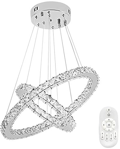 TRMLBE 48W LED Kronleuchter Kristall Modern Pendelleuchte Höhenverstellbar Deckenlampe Hängelampe Deckenleuchter mit Zwei Ringe für Wohnzimmer Esszimmer Flur - Dimmbar