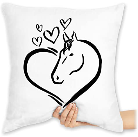 Kissen 40x40 Zierkissen - Pferde - Pferdeportrait im Herz - 40 x 40 cm - Weiß - pferdeliebhaber pferd sitzkissen reiten pferdeherz pferdespruch pferdetasse reit sprüche pferdebesitzer pferdefans