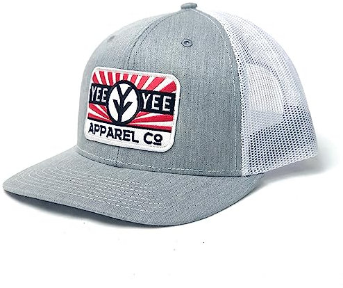 Yee Yee Apparel Feed Store Hat - Graue Herren Trucker-Mütze mit verstellbarem Snapback und Netzrücken, Herren-Schnappkappe mit Bekleidungspatch und vorgebogener Krempe, GRAU, Einheitsgröße