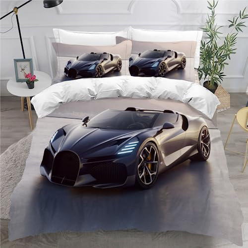 Supersportwagen Bettwäsche 135x200cm Luxus-Sportwagen Kinder Jugendliche Bettwäsche Kuschel flauschig Bettbezug Microfaser Betten Set Mit Reißverschluss, 2 Kissenbezüge 80x80cm