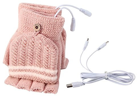 Yolispa USB Beheizte Handschuhe für Damen und Herren - Winterhand Wärmende, Waschbare Heizung Stricken, Elektrische Heizung für Volle und Halbe Hände - Warme Laptophandschuhe (Frauen Rosa)