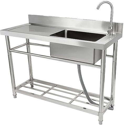 VEVOR Fregadero utilitario de acero inoxidable, juego de fregadero de cocina comercial de un solo tazón con banco de trabajo, fregaderos comerciales de un solo tazón de 39,4 x 19,1 x 37,4 pulgadas