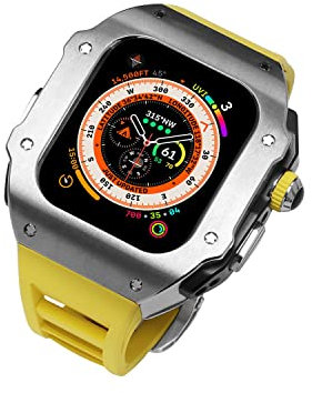 EZZON Luxuriöses Metallgehäuse 49 mm Modifikationsset, für Apple Watch Ultra 49 mm Edelstahl-Gehäuseabdeckung für iWatch 49 mm Mod Silikonband (Farbe: Q, Größe: Für 49 mm)