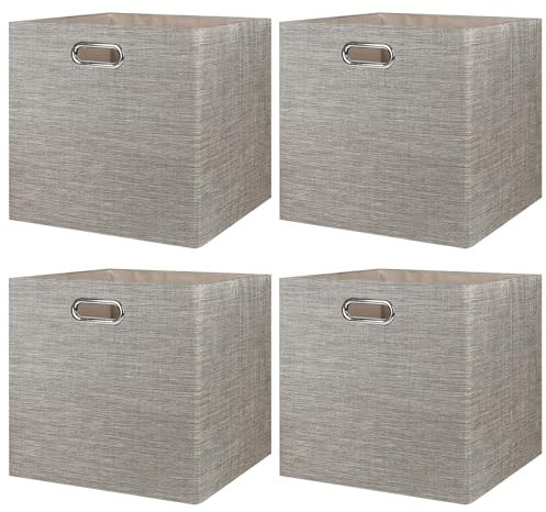 BinWhiz 4 Pack Collapsible Linen Storage Cubes - 33x33x33 cm Fabric Bins for Kallax Shelves, Cabinet, Bookcase, Closet - Versatile Home Organizer Boxes for Decor and Laundry (Coffee)