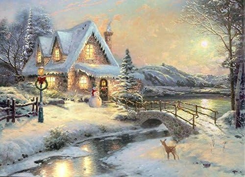 Mask & Co Large Festive Snowman Winter Christmas Snow Scene Light up LED Canvas/Picture 40cm x 30cm