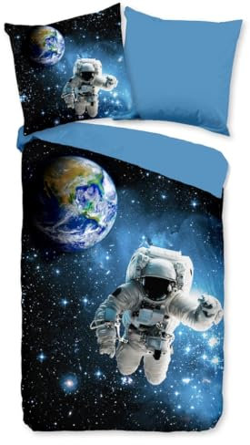 Bettbezug Set 135x200cm Astronaut Bettwäsche Set Galaktischer Erdastronaut Kinder 3 Teilig Mikrofaser Wendebettwäsche Bettdeckenbezug Mit Reißverschluss und 2 Kissenbezug 80x80cm