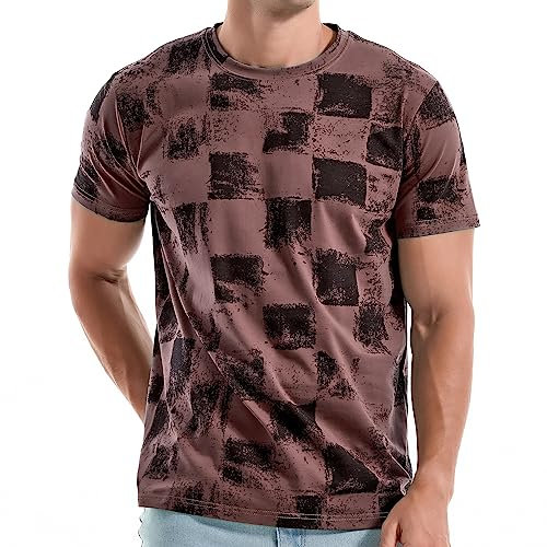 RONOMO Men's T-Shirt Short Sleeve Crew Neck Active Printed Tee - 95% Cotton 5% Spandex, Medium Stretch, Soft Breathable Casual Top (GZ Purple 4XL)