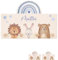 wunderwunsch® - Personalisierte Garderobe Kinder mit Spezial-Druck (inkl. 4 Haken)- Kinderzimmer Deko, Taufe Geschenk, Kindergeschenke, Geburt Geschenk (Tiere Regenbogen blau)