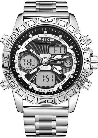 FEICE Montre à Quartz pour Homme Montre Multifonction Analogique Numérique 46 mm FK817 Agent