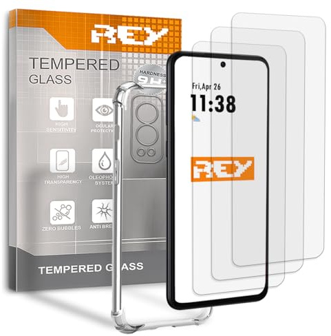 REY [Lot de 3] Verre Trempé et Coque Anti-Shock pour ONEPLUS NORD 2 5G, Verre trempé et silicone TPU haute résistance