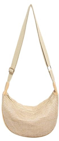 WMFASBAG Sac à bandoulière Hobo tissé en Paille pour Femme capacité Sac à bandoulière en Croissant avec Sangle réglable Sac Demi-Lune décontracté pour Les Voyages en Plein air