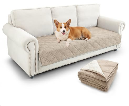GYURO 100% wasserdichte hundedecke, hundedecke groß waschbar mit Rutschfester Rückseite, kann Möbel Bett Sofa schützen (Khaki, 97 * 190CM)