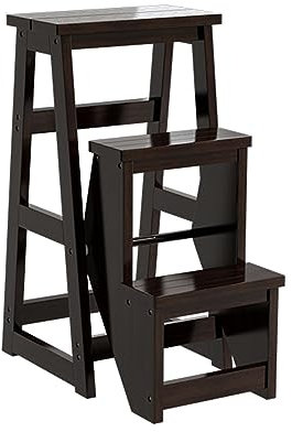 ZMAZHANG Chaise échelle de bibliothèque Pliante en Bois, escabeau Multifonctionnel Portable léger 3 en 1, Support d'affichage pour escabeaux à 4 marches, pour Bureau, Maison, Cuisine (Couleur : Noyer