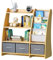 Bücherregal Kinder mit 3 Aufbewahrungsboxen, aus Holz, Kinderregal Montessori mit 4 Ablage und 2 offnen Fächern, Kinderzimmer Regal, Spielzeugtruhe, 91x38x92cm (Natur-B)