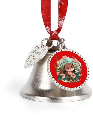 Niedliche Nerze mit Tiermotiv von Frühlingsblumen, Weihnachtsglocke aus Metall, Glöckchen, Ornamente, Weihnachtsbaumschmuck, Anhänger für Festdekoration, Liebesglocke