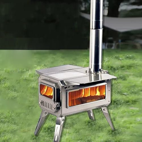 Estufa de leña para acampar, estufa de leña portátil para tienda de campaña con tubos de chimenea seccionales, estufa de leña de acero inoxidable 304 para refugio de tienda y calefacción de cocina