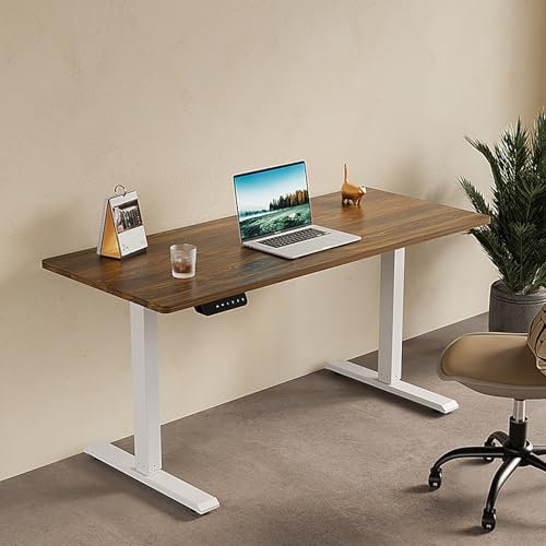 Bureau debout électrique réglable en hauteur avec tiroir de rangement, bureau assis-debout manuel pour bureau à domicile, bureau en noyer, 80 x 60 cm