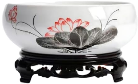 Generisch Keramik Pflanzer rund Lotus Bowl Pflanzer Dekorative Sukkulente Pflanzer Chinesische Style Schüssel Pflanzer mit Basismalerei Flacher Pflanzer für Home Balkon Desktop Lotus Blumenschale
