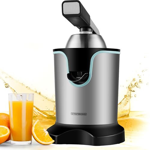 Saftpresse elektrisch Zitruspresse 800 Watt Longlife-Motor Edelstahl Elektrische Entsafter Auto-Start-Stop Zitronenpresse Spülmaschinengeeignet Fruchtpresse Citrus-Entsafter Orangenpresse