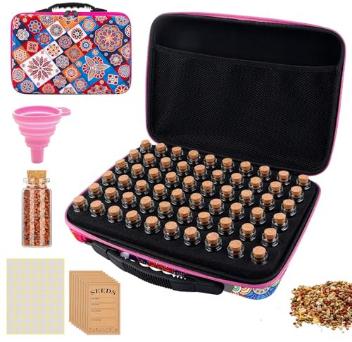 SUNOYA 60 Slots Saatgut Aufbewahrungsbox, Samen Organizer, Seed Storage Organizer, Saatgut Box Aufbewahrung mit Aufklebern und Trichter, Lagerung Von Saatgut für Gemüsesamen, Fruchtkerne, Blumensamen