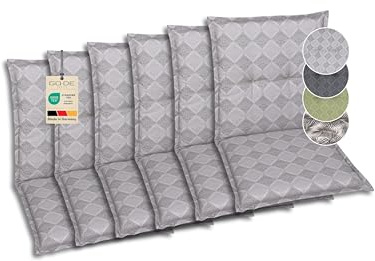 GO-DE Textil Bequeme und attraktive Polsterauflagen für Niederlehner-Gartenstühle (6er-Set, Rautenlinien grau, Niederlehner)