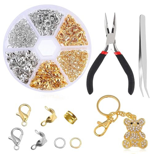 460 Pcs Lobster Clasps Set, Necklace Clasp Jewellery Repair kit Jump Rings Opener with Pliers Tweezers for DIY Earring Bracelet Keychain(Gold Silver)