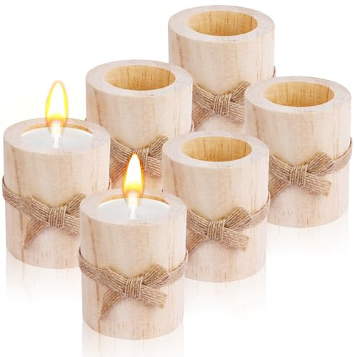 Teelichthalter Holz Ohne Zusatzstoffe Holz Timber Pile Kerzenhalter 5.8x7cm 6Stk Teelichthalter Wooden Candle Kerzenhalter Nicht zu Knacken für Hochzeiten Halloween Weihnachten