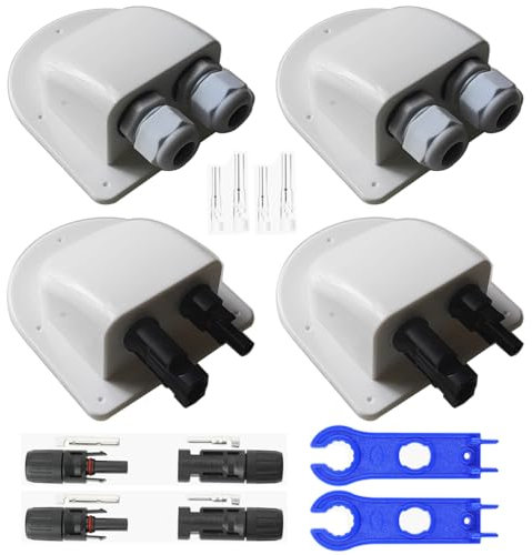 GTIWUNG 2 Pezzi Passacavo Solare Doppio Ingresso Impermeabile per Passacavo Pannello Solare ABS,2 Pezzi Pssacavo per Tetto a 2 Moduli IP68 agli Agenti atmosferici,per Camper Caravan Barca, Bianco