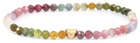 LAKADA Echtes Edelstein Armband mit facettierten 4mm Perlen und Edelstahlherz Heilstein Schutzstein Edelsteinarmband Glücksbringer Talisman Geschenk