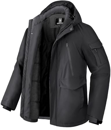 Pioneer Camp Herren Winter Jacke Wasserdicht Warm Fleece Gefüttert Winddicht Herren Parka Mit 9 Taschen Männer Outdoor Coat Jacket Hooded (S-XXL)