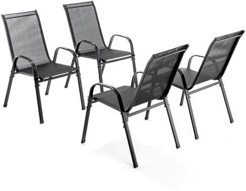 BIRCHTREE Garden Chairs Set of 4, Stackable Garden Furniture, Deck Chair, Weather-Resistant, Black Chairs for Outdoor Seating
