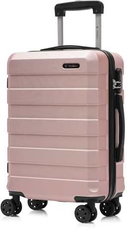 YONSLY Trolley Reisekoffer, Rollkoffer Handgepäck, Kabinenkoffer, Travel Suitcase Hartschalenreisekoffer mit 4 Rollen 360°, Zahlenschloss, Weicher Gummigriff (M, Roségold)