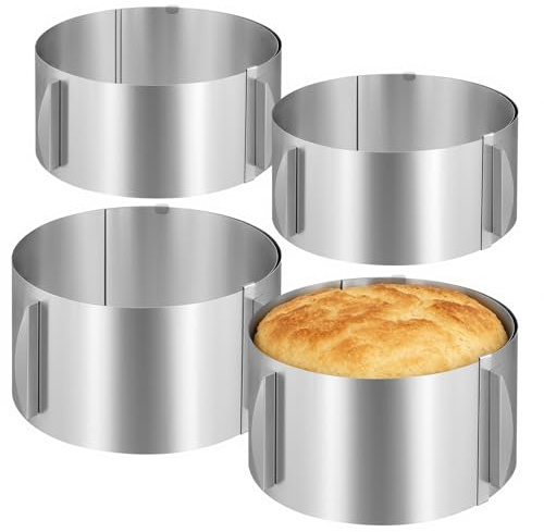 4 Stück 16-30 cm Verstellbare Tortenring Set, Edelstahl, 8cm 10cm Höhe | YIXNSW Rostfrei, Anpassbar, 2 Größen für Backen, Mousse Kuchen Gebäck Dessert, Wiederverwendbar