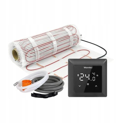 WARMTEC elektrische Fußbodenheizung 170 W/m² | Fußbodenheizung elektrisch selbstklebend | Heizmatte mit Thermostat für Bodenwärme unter Fliesen | Bodenheizung mit IPX7 Schutzklasse | WRT Schwarz 12m²