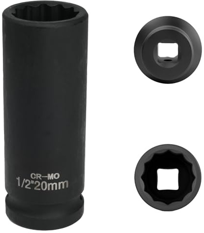 FortuneGlobe Socket 20 mm 1/2 inch 12-Point, Impact Socket 1/2 inch 20 mm CR-MO Chromium-Molybdenum Steel (Black)
