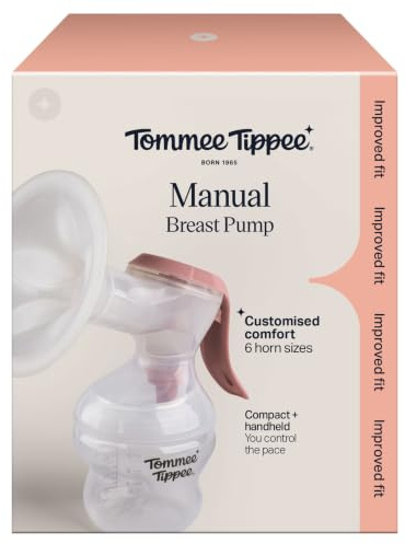 Tommee Tippee Manual Breast Pump | Soft Silicone Massage Cushion for Gentle Expression, 24mm Flange with Multiple Insert Sizes Included, Quiet Operation