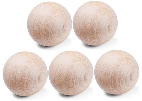 Nukinp 5 Stück Holzbälle, 5, 1 cm, natürliche Bastelbälle, leicht und einfach zu kontrollieren, wiederverwendbarer Feldhockeyball für Eishockey-Spielübungen, DIY-Bastelprojekte
